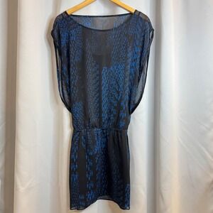 Express Sheer Black Mini Dress Blue Print Sleeveless‎ Lined Party Women's Medium